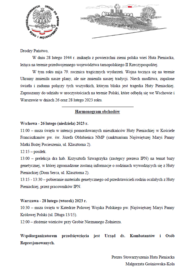 Huta Pieniacka zaproszenie
